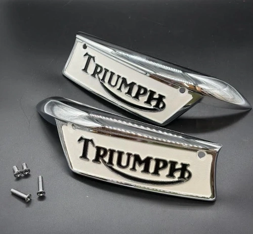 Triumph T120, T140 tank badges, chrome,cream